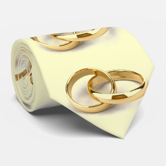Grooms Gold Wedding Rings Pattern Stropdas (Opgerold)
