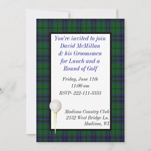 Groom's Golf Party Invitation Kaart (Voorkant)