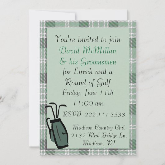 Groom's Golf Party Invitation Kaart (Voorkant)