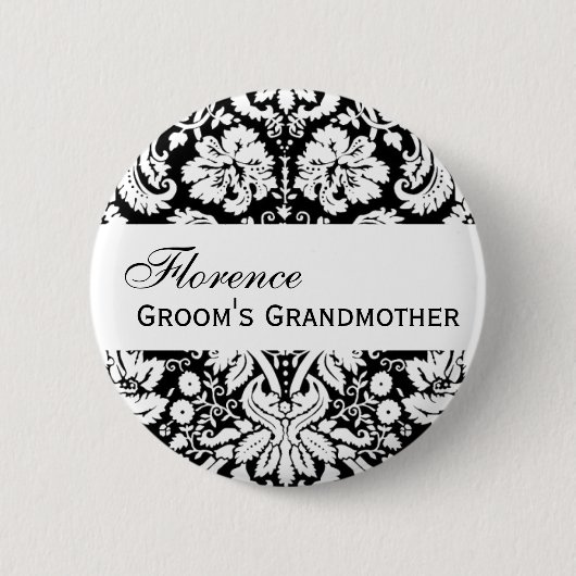 GROOM'S GRANDMOTHER Button Black and White Damask (Voorkant)