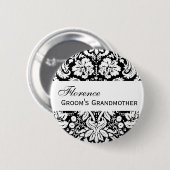 GROOM'S GRANDMOTHER Button Black and White Damask (Voorkant /achterkant)