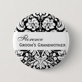 GROOM'S GRANDMOTHER Button Black and White Damask