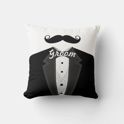 Groom's Mustache Tuxedo Black Stropdas Pillow Kussen (Voorkant)