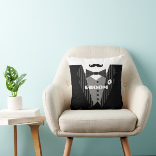 Groom's Mustache Tuxedo Black Stropdas Pillow Kussen