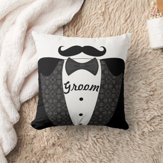 Groom's Mustache Tuxedo Black Stropdas Pillow Kussen (Deken)