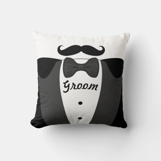 Groom's Mustache Tuxedo Black Stropdas Pillow Kussen (Voorkant)