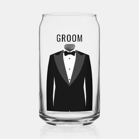 Groom's Naam Zwart Tuxedo trouwdatum Blikvorm Glas (Voorkant)