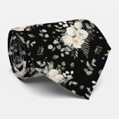 Grooms Wit Bruiloft Bloemen Boeket op Zwart Stropdas (Opgerold)