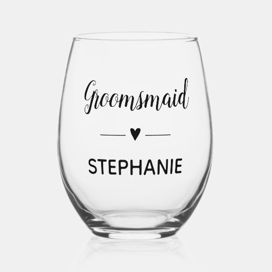 Groomsmaid Black Script met naadbinding Wijnglas Zonder Voet (Voorkant)