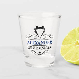 Groomsman Black Stropdas Blue Name Shot Glas