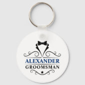 Groomsman Black Stropdas Blue White Sleutelhanger (Voorkant)
