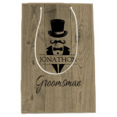Groomsman Black Stropdas Mustache Medium Gift Bag Medium Cadeauzakje (Voorkant)