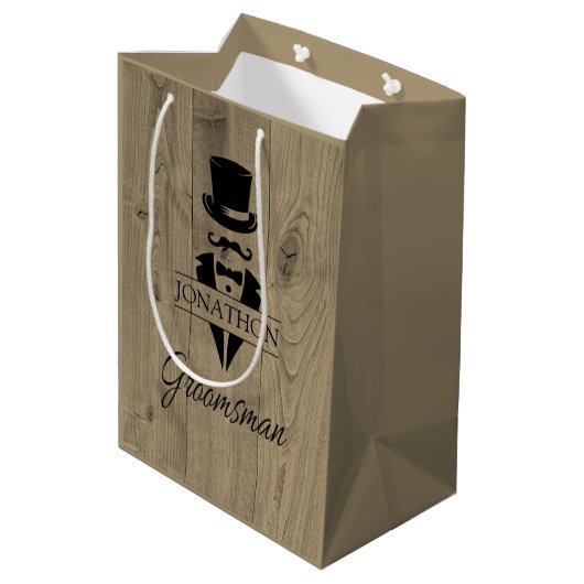 Groomsman Black Stropdas Mustache Medium Gift Bag Medium Cadeauzakje (Achterkant Gekanteld)