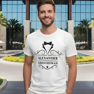 Groomsman Black Tuxedo Stropdas White T-shirt