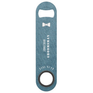 Groomsman  Blue Leather Bow Stropdas Bar Key Speed Flessenopener