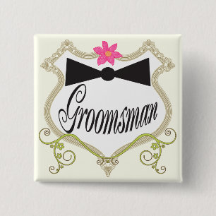 Groomsman BowTie Bruiloft Badges Vierkante Button 5,1 Cm