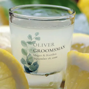 Groomsman Eucalyptus Greenery Wedding Custom Shot Glas
