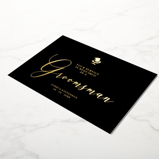 Groomsman Funny Wedding Minimalist Proposal Golden Folie Uitnodiging (Gedraaid)