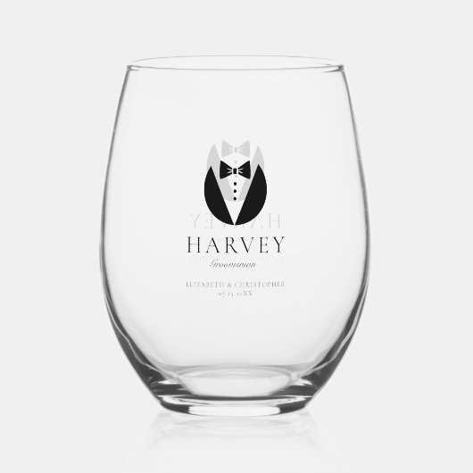 Groomsman Gift Eenvoudige Boog Stropdas Minimal Wijnglas Zonder Voet (Voorkant)