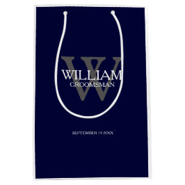 Groomsman Gift legant Monogram en naam marineblauw Medium Cadeauzakje