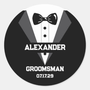 Groomsman Gift met aangepaste naam en trouwdatum Ronde Sticker