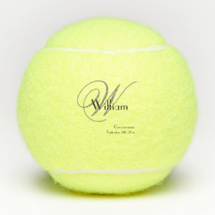 Groomsman Gift Modern Monogram Naam Datum Cute Coo Tennisballen