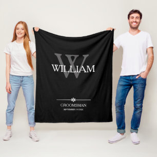 Groomsman Gift Naam Datum Elegant Chic Gezellig Zw Fleece Deken