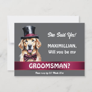 Groomsman golden retriever bruidegoms huwelijksaan briefkaart