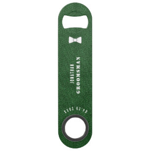 Groomsman  Groene lederen Bow Stropdas Bar Key Speed Flessenopener