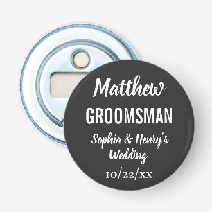 Groomsman Modern Black Bachelor Party Weddenschap Button Flesopener