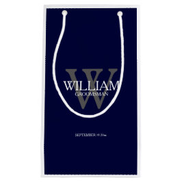 Groomsman Modern Monogram Naam Elegant Navy Blue Klein Cadeauzakje