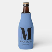 Groomsman Monogram Naam Blauw Flesjeskoeler (Fles Voorkant)