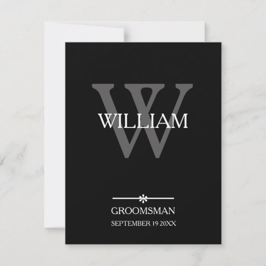 Groomsman Monogram + Naam Classic Script Cool Bedankkaart (Voorkant)