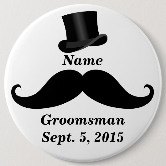 Groomsman Mustache en Top Hat Pin-Back Button (Voorkant)