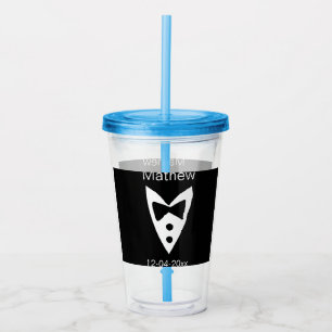 Groomsman Naam toevoegen Jaar Black Bow shirt stro Acryl Drinkbeker