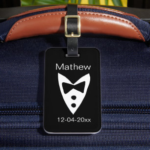 Groomsman Naam toevoegen Jaar Black Bow shirt stro Bagagelabel