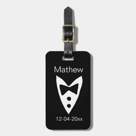 Groomsman Naam toevoegen Jaar Black Bow shirt stro Bagagelabel (Voorkant verticaal)