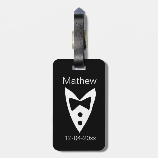 Groomsman Naam toevoegen Jaar Black Bow shirt stro Bagagelabel (Achterkant verticaal)