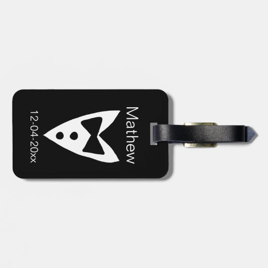 Groomsman Naam toevoegen Jaar Black Bow shirt stro Bagagelabel (Achterkant horizontaal)