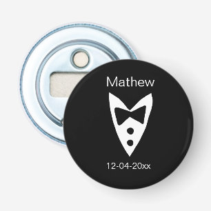 Groomsman Naam toevoegen Jaar Black Bow shirt stro Button Flesopener