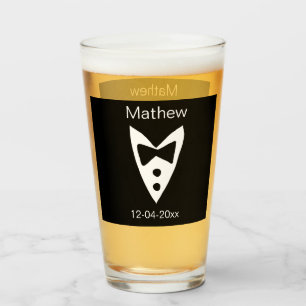 Groomsman Naam toevoegen Jaar Black Bow shirt stro Glas