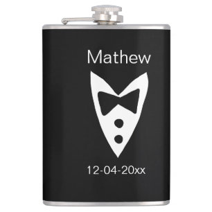 Groomsman Naam toevoegen Jaar Black Bow shirt stro Heupfles