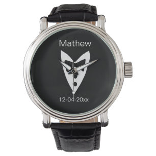 Groomsman Naam toevoegen Jaar Black Bow shirt stro Horloge