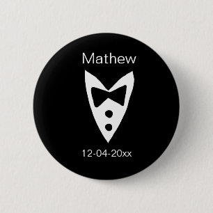 Groomsman Naam toevoegen Jaar Black Bow shirt stro Ronde Button 5,7 Cm