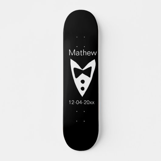 Groomsman Naam toevoegen Jaar Black Bow shirt stro Skateboard (Voorkant)