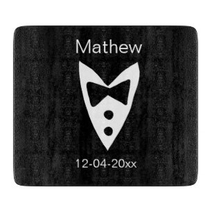 Groomsman Naam toevoegen Jaar Black Bow shirt stro Snijplank