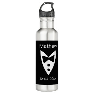 Groomsman Naam toevoegen Jaar Black Bow shirt stro Waterfles