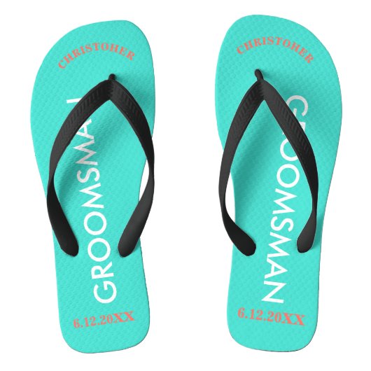 Groomsman NAME Turquoise Blue Teenslippers (Voetbed)