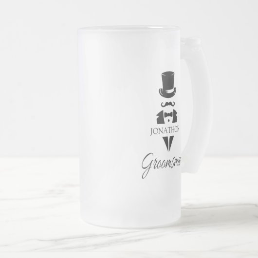 Groomsman Name Tuxedo Top Hat Matglas Bierpul (Voorkant rechts)