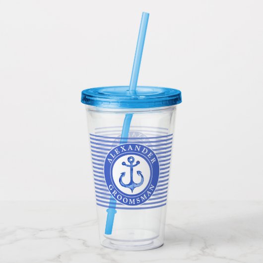 Groomsman - Nautisch Anker Navy Bruiloft Acryl Drinkbeker (Achterkant)